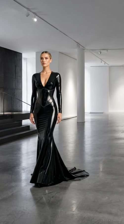 Enya in noir latex gallery, AI-generated fashion visual 4