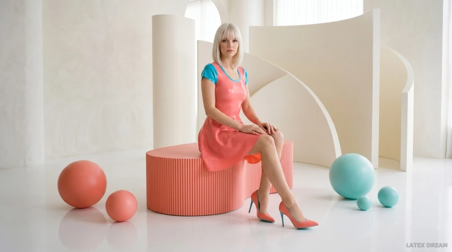 Seraphina in pastel arc studio latex, AI-generated fashion visual 3