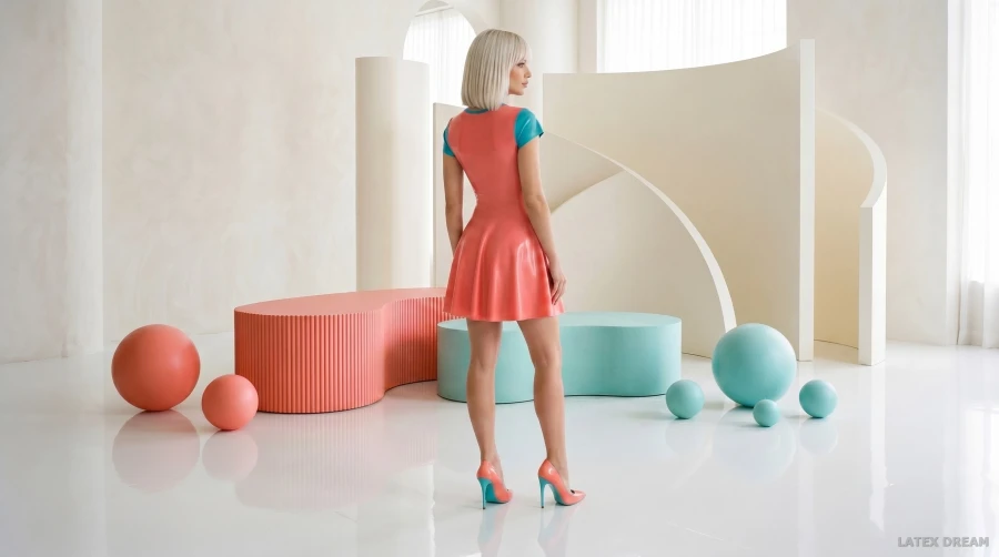 Seraphina in pastel arc studio latex, AI-generated fashion visual 2