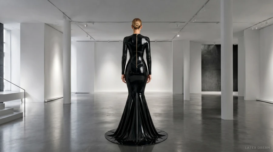 Enya in noir latex gallery, AI-generated fashion visual 7