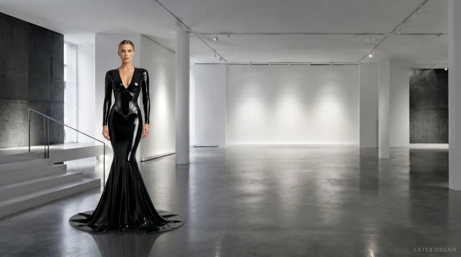 Enya in noir latex gallery, AI-generated fashion visual 6
