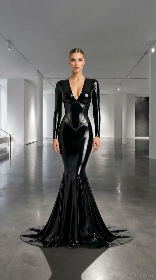 Enya in noir latex gallery, AI-generated fashion visual 5